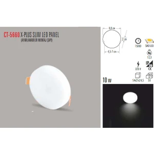 CT 5660 10W/6400K X Plus Slım LED Panel Beyaz 12 Adet Cata