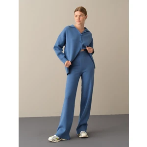 Kadın Mavi Regular Fit Triko Pantolon