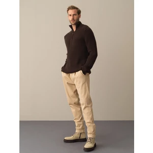 Erkek Kahverengi Yarım Fermuarlı Kazak