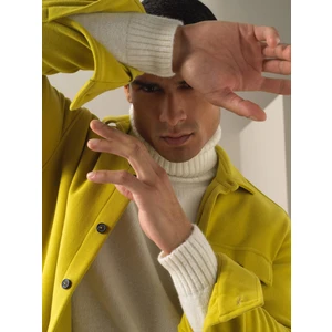 Erkek Sarı Fit Cepli Gömlek Ceket