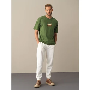 Erkek Yeşil Oversize Baskılı Tişört