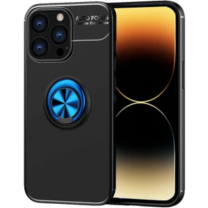 Caseart Apple iPhone 14 Pro Kılıf Renkli Yüzüklü Manyetik Silikon Kapak Siyah - Mavi