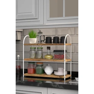 AVM Park Bello Tezgah Üstü 3'lü Oval Mutfak Rafı Beyaz- Atlantik Çam 50 cm