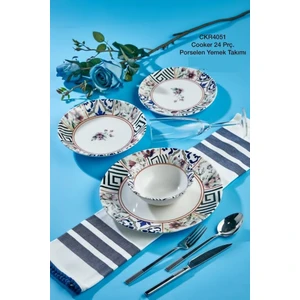CKR4051 Dijital Baskılı 24 Parça Porselen Yemek Takımı