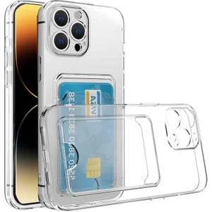 Case World Caseworld Apple iPhone 14 Pro Kapak Kamera Korumalı Kartlıklı Şeffaf Silikon Kılıf