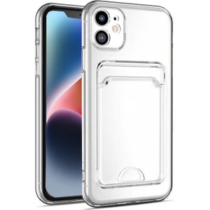 Case World Caseworld Apple iPhone 14 Plus Kapak Kamera Korumalı Kartlıklı Şeffaf Silikon Kılıf