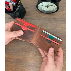El Yapımı Hakiki & Gerçek Deri Erkek Bifold Cüzdan (Crazy Deri)