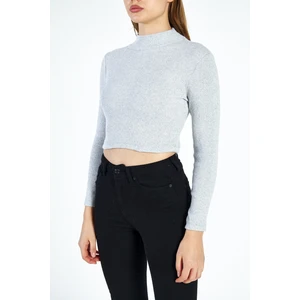 Kadın Yarım Balıkçı Yaka Uzun Kol Basic Crop Bluz