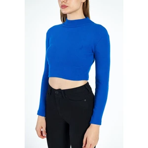 Kadın Yarım Balıkçı Yaka Uzun Kol Basic Crop Bluz