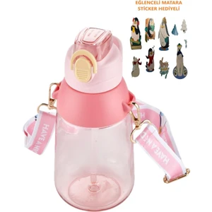 Taşıma Askılı Pipetli 800 ml Çocuk Su Matarası Sticker Hediyeli