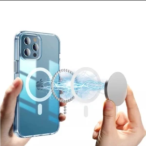Iphone 12 Pro max Kılıf Magsafe Wireless Şarj Destekli Şeffaf Kapak Magnetic Crystal Case