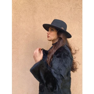 Siyah Zincirli Kovboy Keçe Lüks Şapka