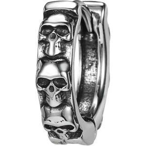 Gotik Kurukafalı Geçirmeli Vintage Triple Skull Halka Tipi Motorcu 316L Erkek Çelik Küpe (Tekli)