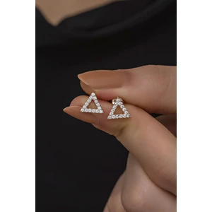 925 Ayar Gümüş Minik Zirkon Taşlı Üçgen Küpe