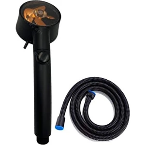Turbo Siyah Duş Başlığı Stop Tuşlu 150 cm Siyah Duş Hortumu Siyah
