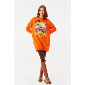 Baskılı Bisiklet Yaka Uzun Sweatshirt