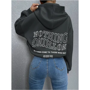 Kadın Ters Düz Nothing Baskılı Oversize Sweatshirt