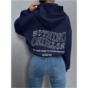 Kadın Ters Düz Nothing Baskılı Oversize Sweatshirt
