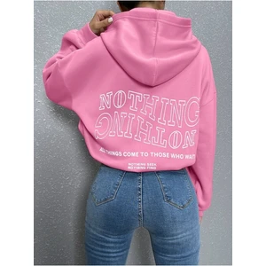 Kadın Ters Düz Nothing Baskılı Oversize Sweatshirt
