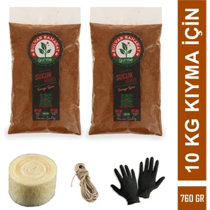 Bulvar Baharat Geleneksel Sucuk Yapım Seti 10 kg Kıyma Için (760G Sucuk BAHARATI+10M Bağırsak+Bağlama Ipi+Eldiven)