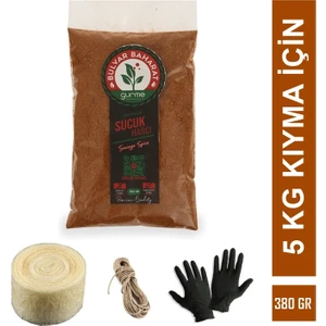 Bulvar Baharat Geleneksel Sucuk Yapım Seti 5 kg Kıyma Için (380G Sucuk Baharatı+5m Bağırsak+Bağlama Ipi+Eldiven)