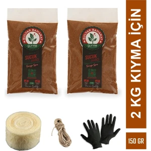 Bulvar Baharat Geleneksel Sucuk Yapım Seti 2 kg Kıyma Için (150G Sucuk Baharatı+2m Bağırsak+Bağlama Ipi+Eldiven)