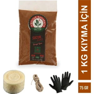Bulvar Baharat Geleneksel Sucuk Yapım Seti 1 kg Kıyma Için (75G Sucuk Baharatı+1m Bağırsak+Bağlama Ipi+Eldiven)
