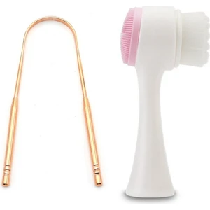 2li Set Dil Temizleyici ve Çift Taraflı Silikon Yüz Temizleme Fırçası