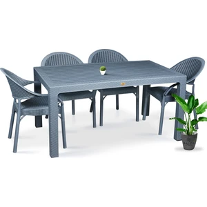 Rattan Masa Takımı 80x140 Camsız Masa 4 Kişilik Rattan Sandalye Seti Bahçe Balkon Teras Takımı