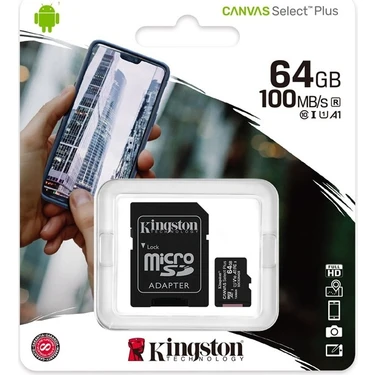 Kingston 64GB Microsd Canvas (100MB/S Okuma - Yazma) Yüksek Hızlı Microsd Kart