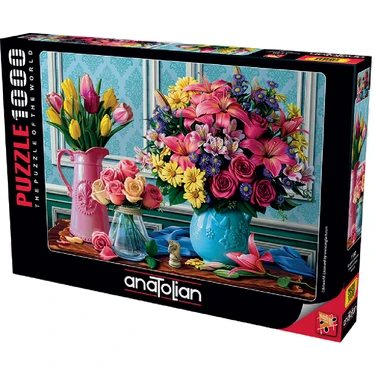 Anatolian 1000 Parçalık Rengarenk Buketler Puzzle - Zorluk Seviyesi: Orta, Kaliteli Materyal
