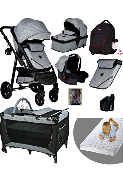 Baby Home 8 in 1 yeni ekonomi paketi Baby Home 940 Travel Sistem Bebek Arabası 560 Bebek Oyun Parkı Yatak Beşik Black Gri