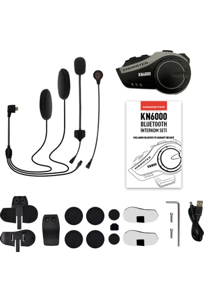 Knmaster KN6000 Motosiklet Kask İnterkom Bluetooth Intercom Kulaklık Seti Gri