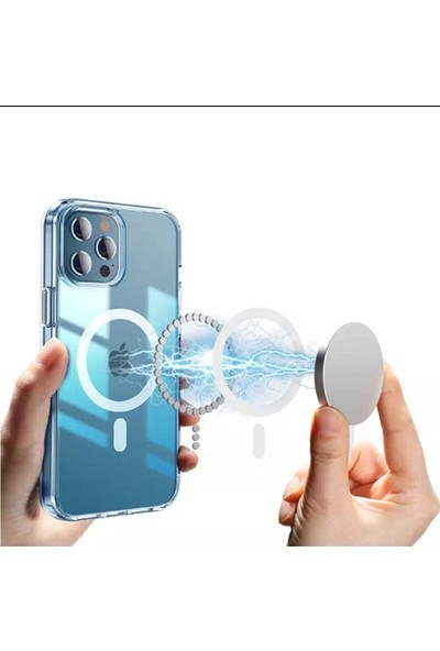 PSGT Iphone 14 Pro MAX Kılıf Magsafe Wireless Şarj Destekli Şeffaf Kapak Magnetic Crystal Case