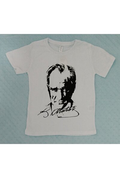 Difa Kids Atatürk İmza Baskılı Kısa Kollu Çocuk T-Shirt 5-8 Yaş Beyaz