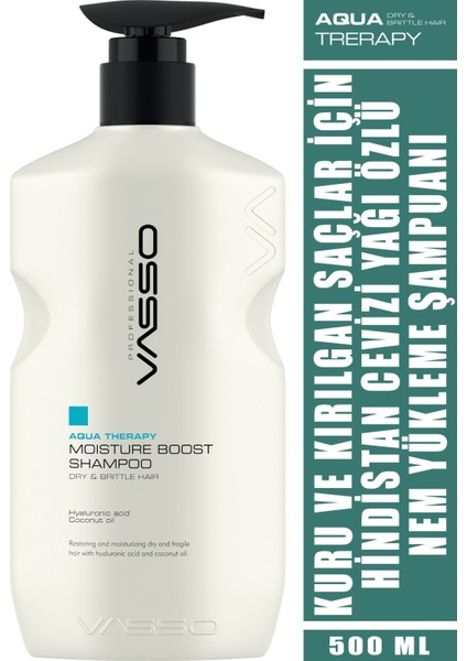 Kuru Ve Kırılgan Saçlar Için Hindistan Cevizi Yağı Özlü Nem Yükleme Şampuanı - Vasso Aqua 500 ml