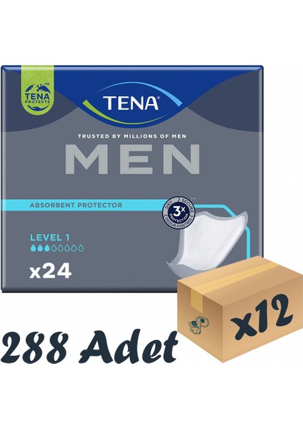Men Level-1, Erkek Mesane Pedi, 3 Damla, 24'lü 12 Paket 288 Adet