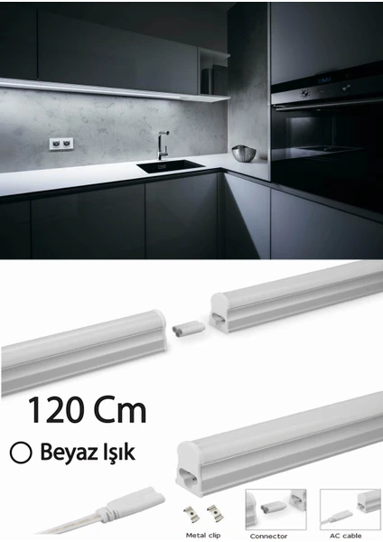 Anahtarlı Mutfak Tezgah Raf Aydınlatması 120 Cm 220V