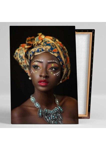 Renkli Eşarplı Gerdanlıklı Siyahi Afrikalı Kadın African Woman Kanvas Tablo fiyatları
