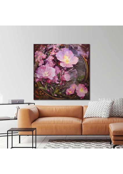 Dekoratif Mor Çiçek Yağlı Boya Efektli Manzara Doğa Kanvas Tablo