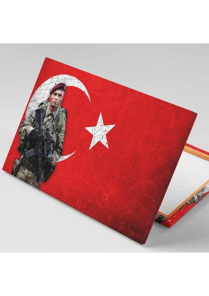 Türk Askeri Türk Bayrağı Bordo Bereli Ay Yıldız Kanvas Tablo