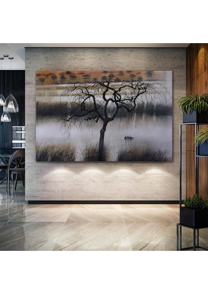 Gölde Kayık Üstündeki İnsanlar Doğa Manzara Kanvas Tablo