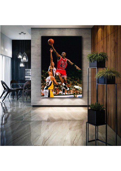 Michael Jordan Art Chicago Bulls Basketbol Nba Kırmızı Forma Kanvas Tablo