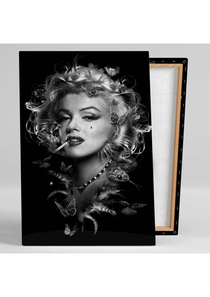 Marilyn Monroe Sigara Kelebek Kadın Yağlı Boya Efektli Kanvas Tablo