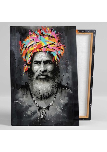 Duvar Sanatı Renkli Şapkalı İnsan Grafity Kolye Etnik Kıyafet Kanvas Tablo