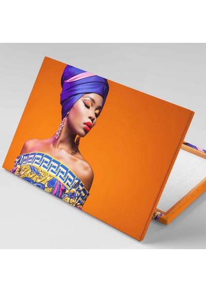 Kırmızı Rujlu Mor Eşarplı Kadın Etnik Kıyafet Model Woman Afrikalı Kanvas Tablo fiyatları