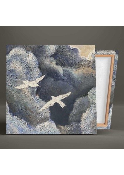 Gökyüzünde Uçan Beyaz Kuşlar Soyut Abstract Kanvas Tablo
