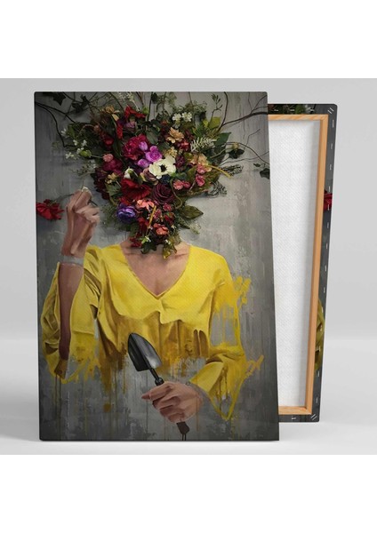 Çiçek Kafalı Kadın Yağlı Boya Efektli Kanvas Tablo fiyatları