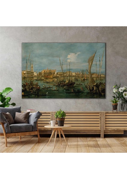 Francesco Guardi İskele Venedik Rıhtım Gemi Yelkenli Yağlı Boya Efektli Kanvas Tablo