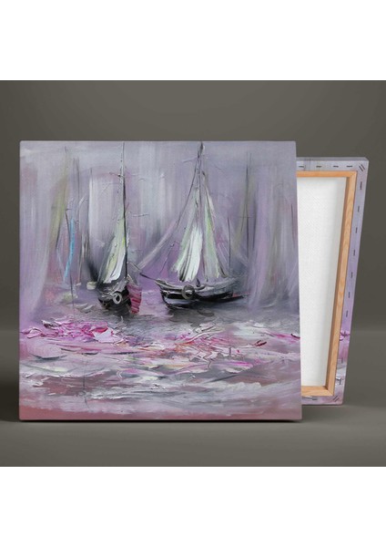 Yağlı Boya Efektli Soyut Gemiler Pembe Pastel Ton Sanat Kanvas Tablo